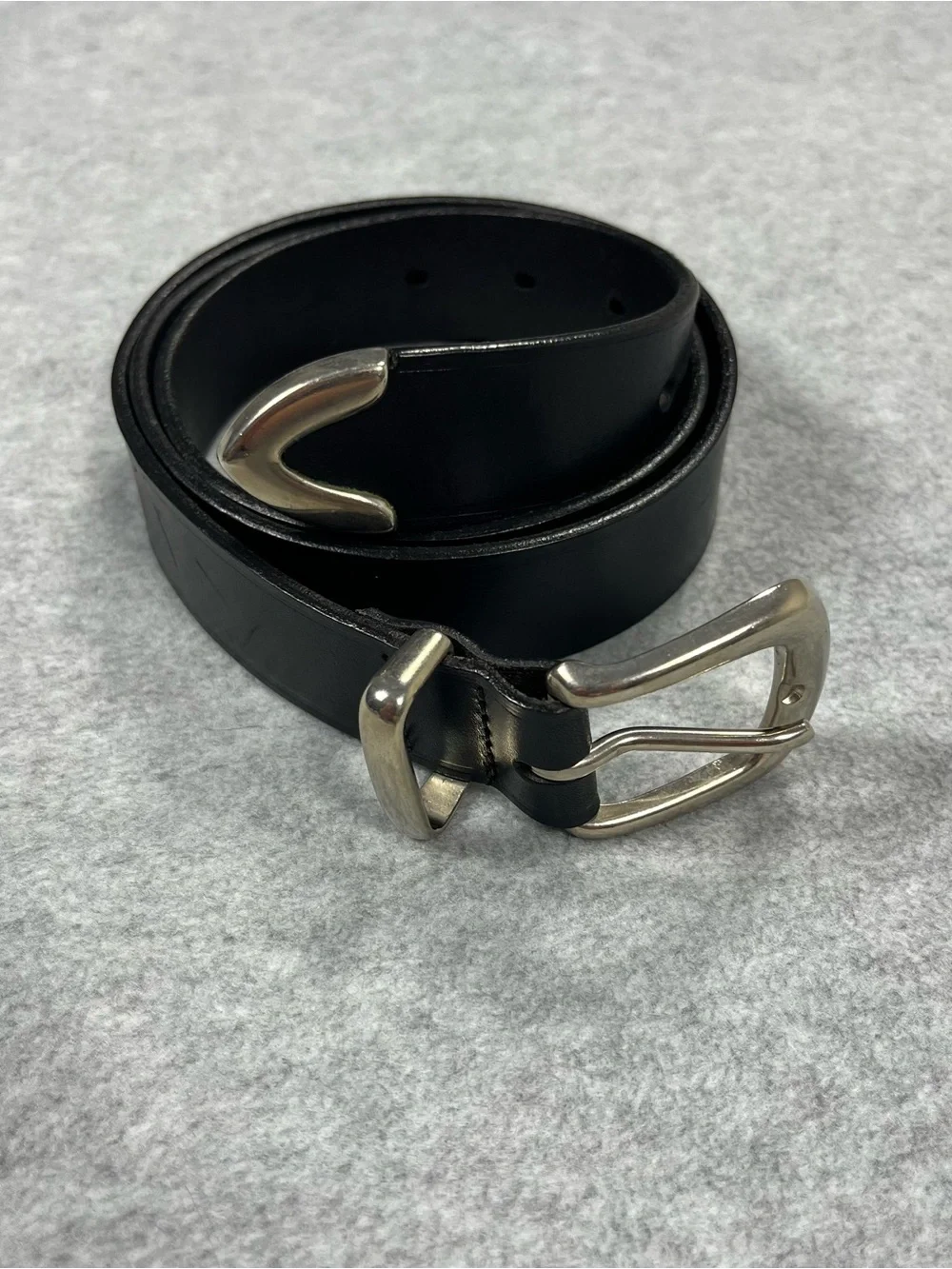 Unbranded Italian Leather Belt Men’s 36 Black Made in USA Silver Buckle Casual